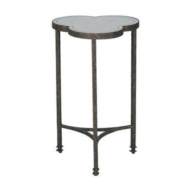 Walter Side Table In Heavy Textured Black and Antique Eglomise Mirror