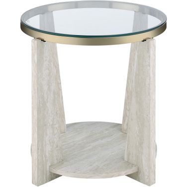 Wanda 24 Inch Round Glass Top End Table In Grey