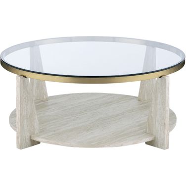 Wanda 42 Inch Round Glass Top Coffee Table with Casters In Grey
