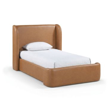 Warby Vegan Leather Upholstered Twin Bed In Cognac