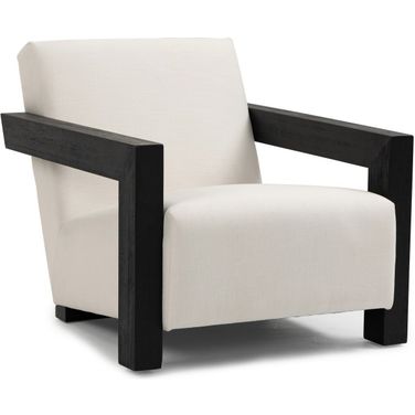 Ward Linen Textured Fabric Accent Chair In Cream/Black