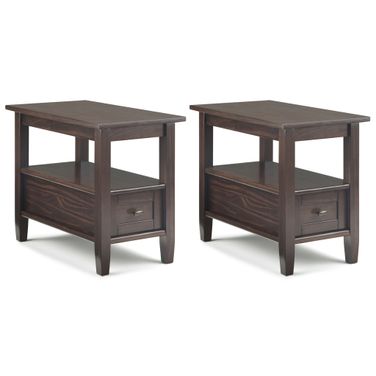 Warm Shaker 14 Inch Solid Wood Narrow End Table Set of 2 In Tobacco Brown