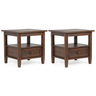 Warm Shaker 20 Inch Solid Wood End Table Set of 2 In Distressed Charcoal Brown