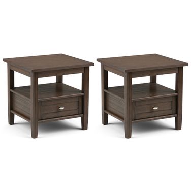 Warm Shaker 20 Inch Solid Wood End Table Set of 2 In Farmhouse Brown