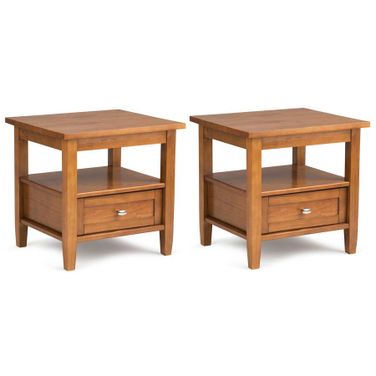 Warm Shaker 20 Inch Solid Wood End Table Set of 2 In Light Golden Brown