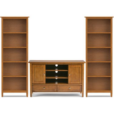 Warm Shaker Solid Wood 47 Inch TV Stand with 26 Inch Bookcases Set of 3 In Light Golden Brown