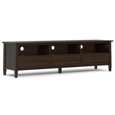 Warm Shaker Solid Wood 72 Inch Low TV Media Stand In Tobacco Brown