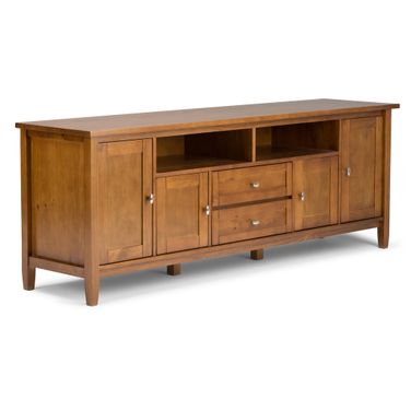 Warm Shaker Solid Wood 72 Inch TV Media Stand In Light Golden Brown