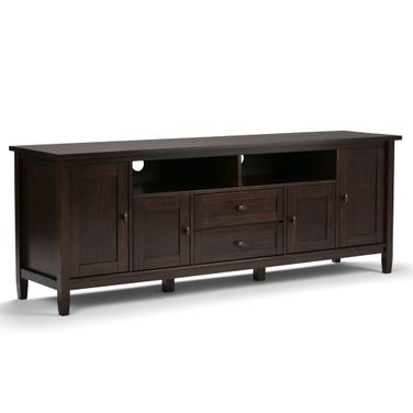 Warm Shaker Solid Wood 72 Inch TV Media Stand In Tobacco Brown