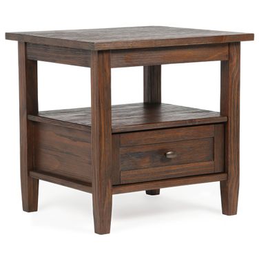 Warm Shaker Solid Wood End Table In Distressed Charcoal Brown