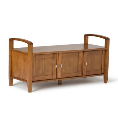 Warm Shaker Solid Wood Entryway Storage Bench In Light Golden Brown