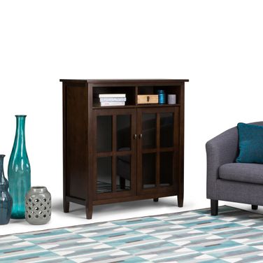 Warm Shaker Solid Wood Medium Storage Media Cabinet In Tobacco Brown