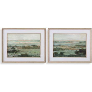 Warm Valley Framed Prints Set of 2 In Gray and Green