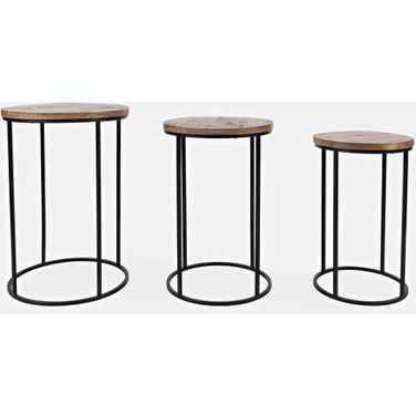 Warner Round Nesting End Tables Set of 3 In Rustic Brown