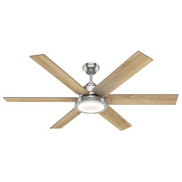 Warrant 60 Inch Energy Star Ceiling Fan with LED Light Kit and Wall Control In Brushed Nickel and Drifted Oak