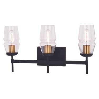 Warren 3 Light Vanity Light In Matte Black and Brushed Brass