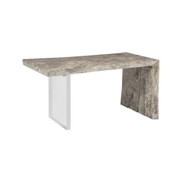 Waterfall Desk with Acrylic Leg In Stone Gray