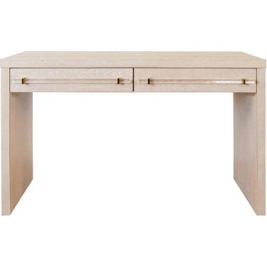 Waterfall Two Drawer Desk With Brass And Acrylic Hardware In Cerused Oak