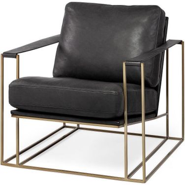 Watson Black Leather Wrap Gold Metal Frame Accent Chair
