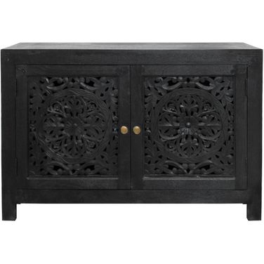 Waverly 2-Door Accent Cabinet with Hand-Carved Doors In Gray