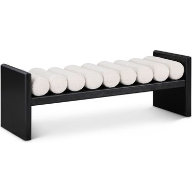 Waverly Boucle Fabric 52" Bench In Cream/Black