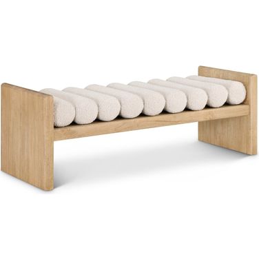 Waverly 52 Inch Boucle Fabric Bench In Cream
