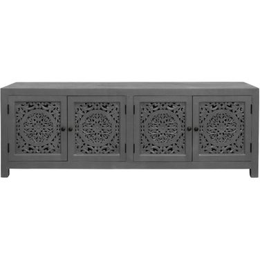 Carter Solid Wood Media Cabinet With 4 Doors In Gray