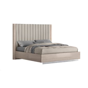 Waves Queen Upholstered Panel Bed In Beige