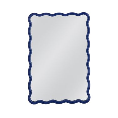 Wavy Camellia Rectangular Wall Mirror In Navy