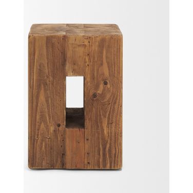 Waylen Natural Wood Block Accent Stool In Brown