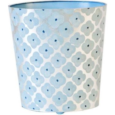 Wbmoroccobs Silver Leaf And Blue Pattern Oval Wastebasket
