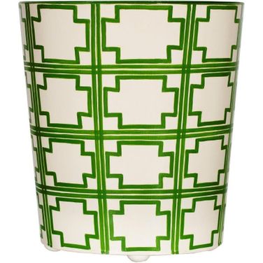 Wbsquaredgr Cream And Green Squares Oval Wastebasket