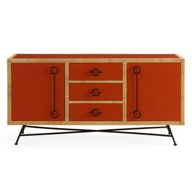 Wellington Credenza In Orange and Rattan