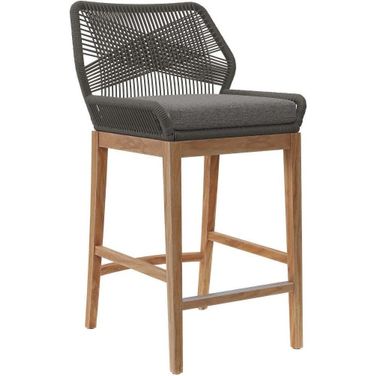 Wellspring Outdoor Patio Teak Wood Barstool In Gray Graphite