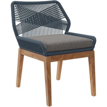 Wellspring Outdoor Patio Teak Wood Dining Chair In Blue Graphite