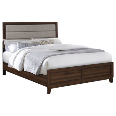 Welsley 50 Inch Upholstered Queen Bed In Walnut and Taupe
