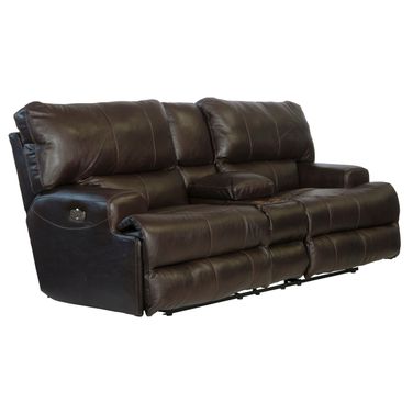 Wembley Power Lay Flat Reclining Console Loveseat with Power Adjustable Headrest In Chocolate