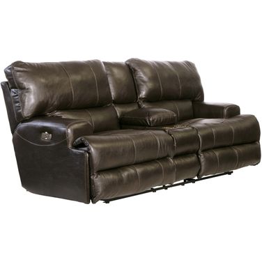 Wembley Power Lay Flat Reclining Console Loveseat with Power Adjustable Headrest In Steel