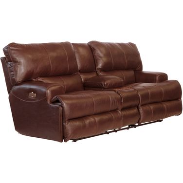 Wembley Power Lay Flat Reclining Console Loveseat with Power Adjustable Headrest In Walnut
