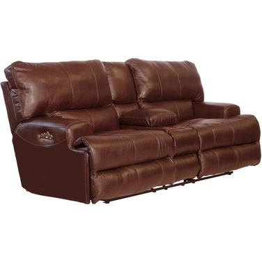 Wembley Walnut Power Lay Flat Reclining Console Loveseat