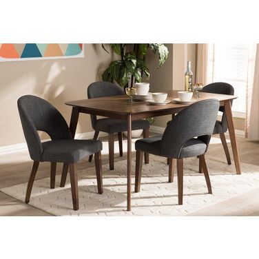 Wesley Mid-Century Modern Dark Grey Fabric Upholstered Walnut Finished Wood 5-Piece Dining Set