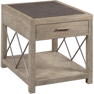 West End Drawer End Table In Soft Griege and Burnished Pewter