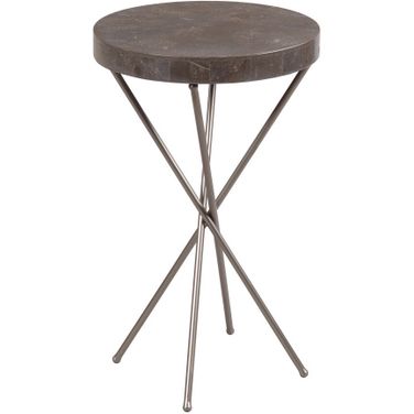 West End Round Chairside Table In Soft Griege and Burnished Pewter