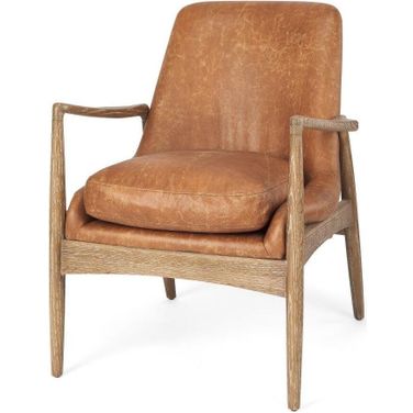 Westan Cognac Faux Leather With Medium Brown Wood Accent Chair