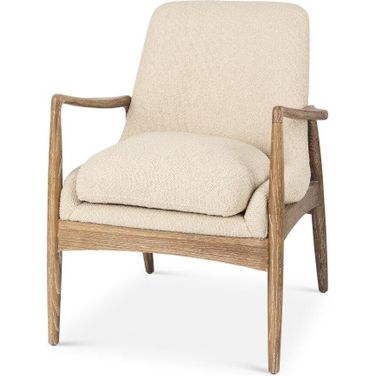 Westan Cream Boucle Fabric With Light Brown Wood Accent Chair