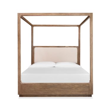 Westbourne Queen Upholstered Poster Bed In Dark Umber