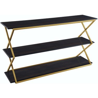 Westlake 3-Tier Dark Brown Console Table with Brushed Gold Legs