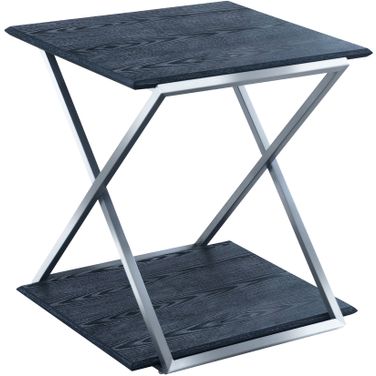 Westlake Black Veneer End Table with Brushed Stainless Steel Frame
