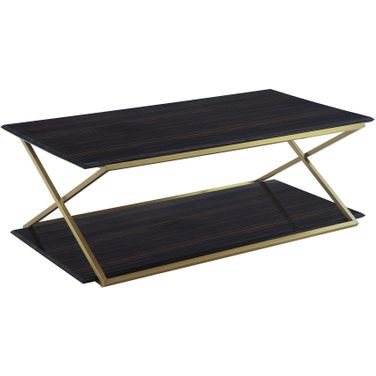 Westlake Dark Brown Veneer Coffee Table with Brushed Gold Legs
