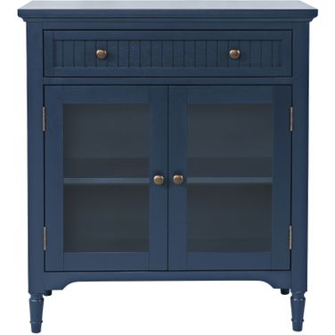 Westport 32 Inch Glass Door Accent Cabinet Storage with Adjustable Shelves In Blue